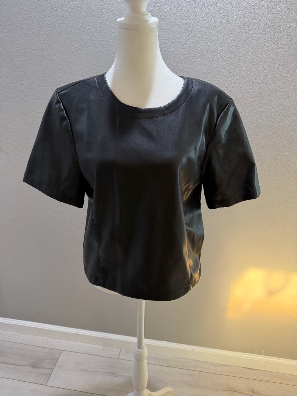 Evereve Black Faux Leather Short Sleeve Tee